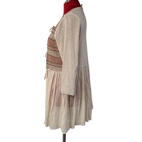 LOGO Lavish Cream tie front top 3/4 sleeve brocade bead embellished Boho size S - Picture 4 of 9